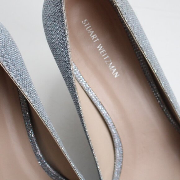 Stuart Weitzman Silver Leigh Metallic Stiletto Pointy Toe Pumps Size 9.5 - Picture 6 of 8